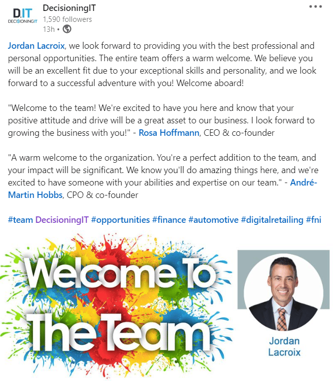 Welcome To The Team! - The Best To You